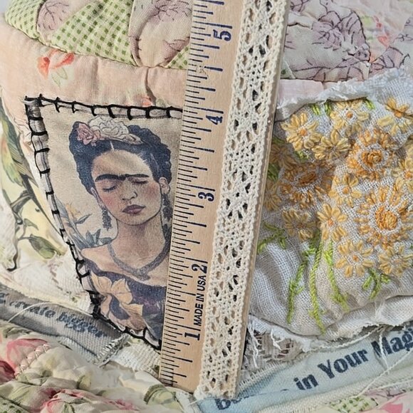 OOAK Magnolia Boho Quilt Top Hat Indie Upcycled Frida Bird Vtg Cat Adjusts L-S - Picture 13 of 14